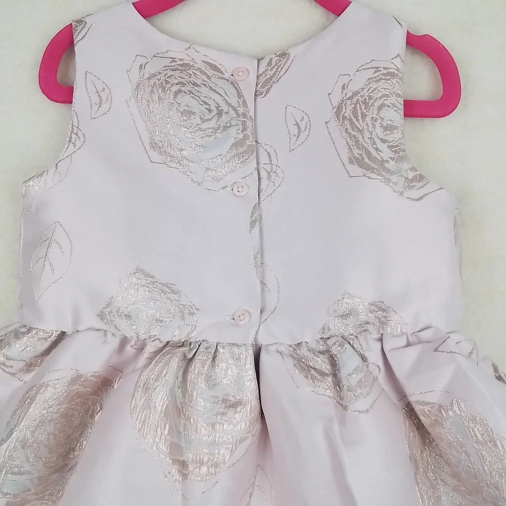 The Children's Place Midi Dress Size 4T in Pink w/ Gold Embroidered Floral Print